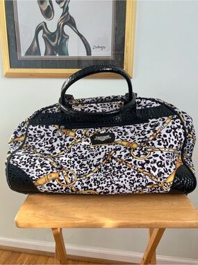 Kathy Van Zeeland Rolling Duffel Bag 20” Animal Print Travel Luggage Wheels